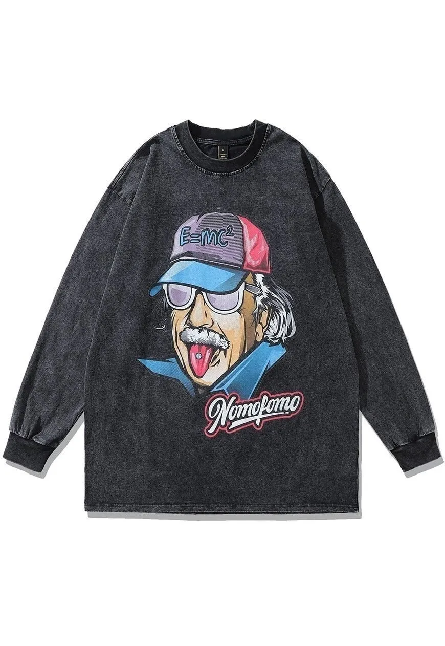 Einstein t-shirt mad scientist long sleeve tee in acid black