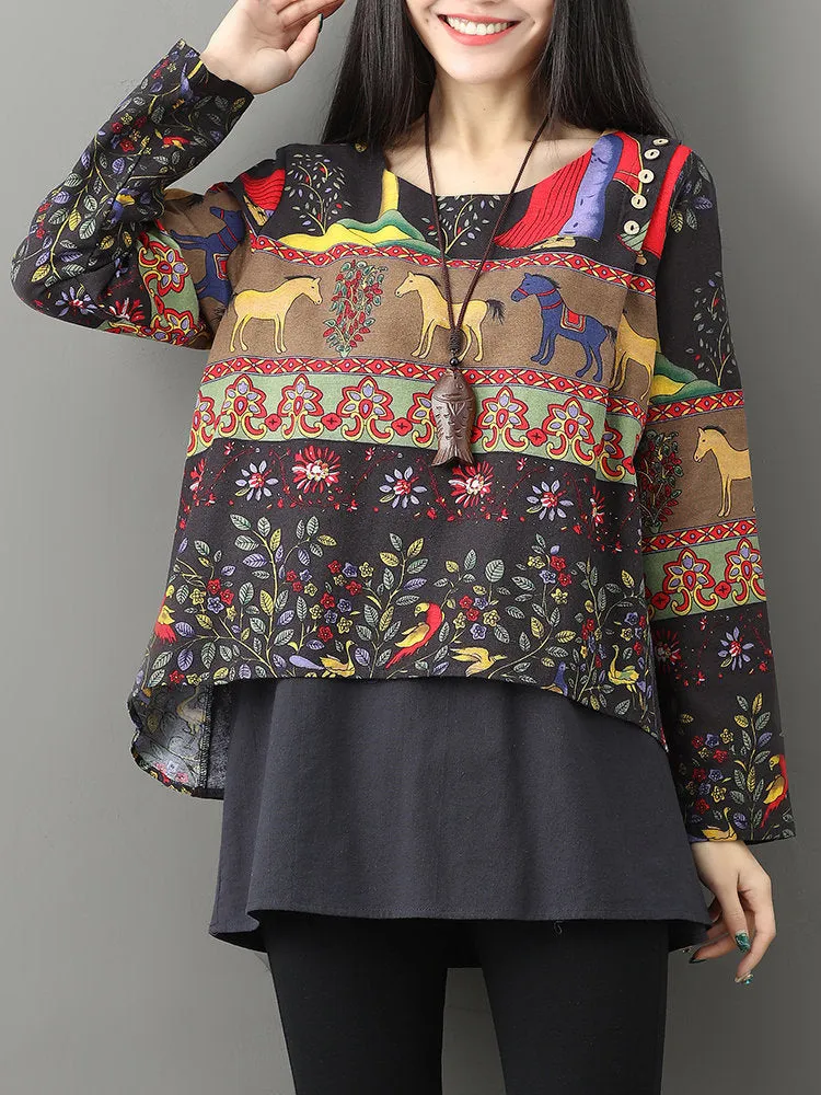 Ethnic Print Layered Women T-shirts