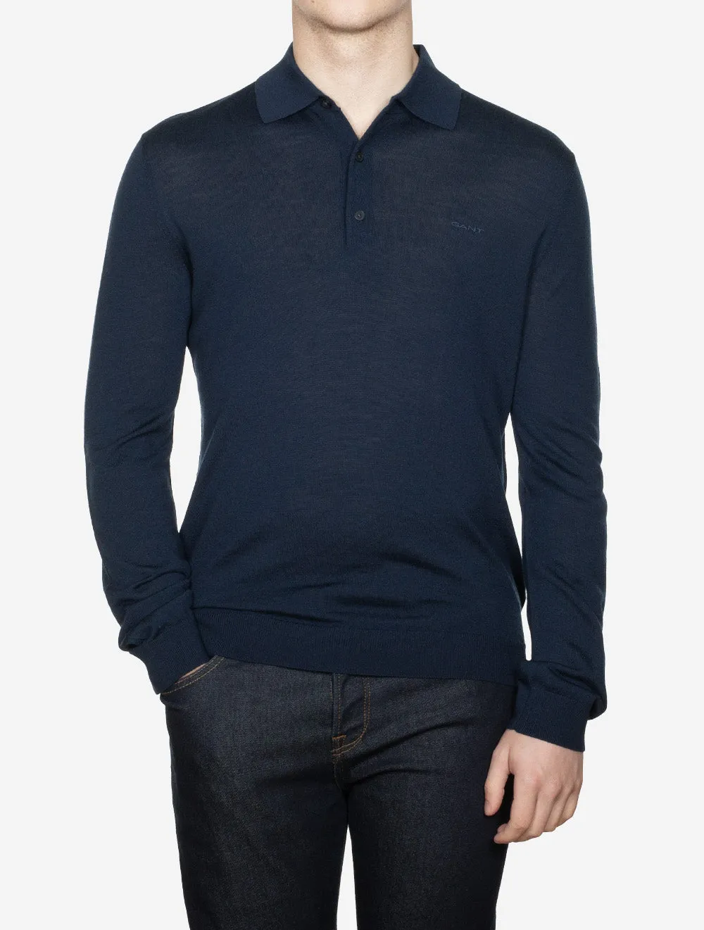 Extra Fine Merino Wool Polo Marine