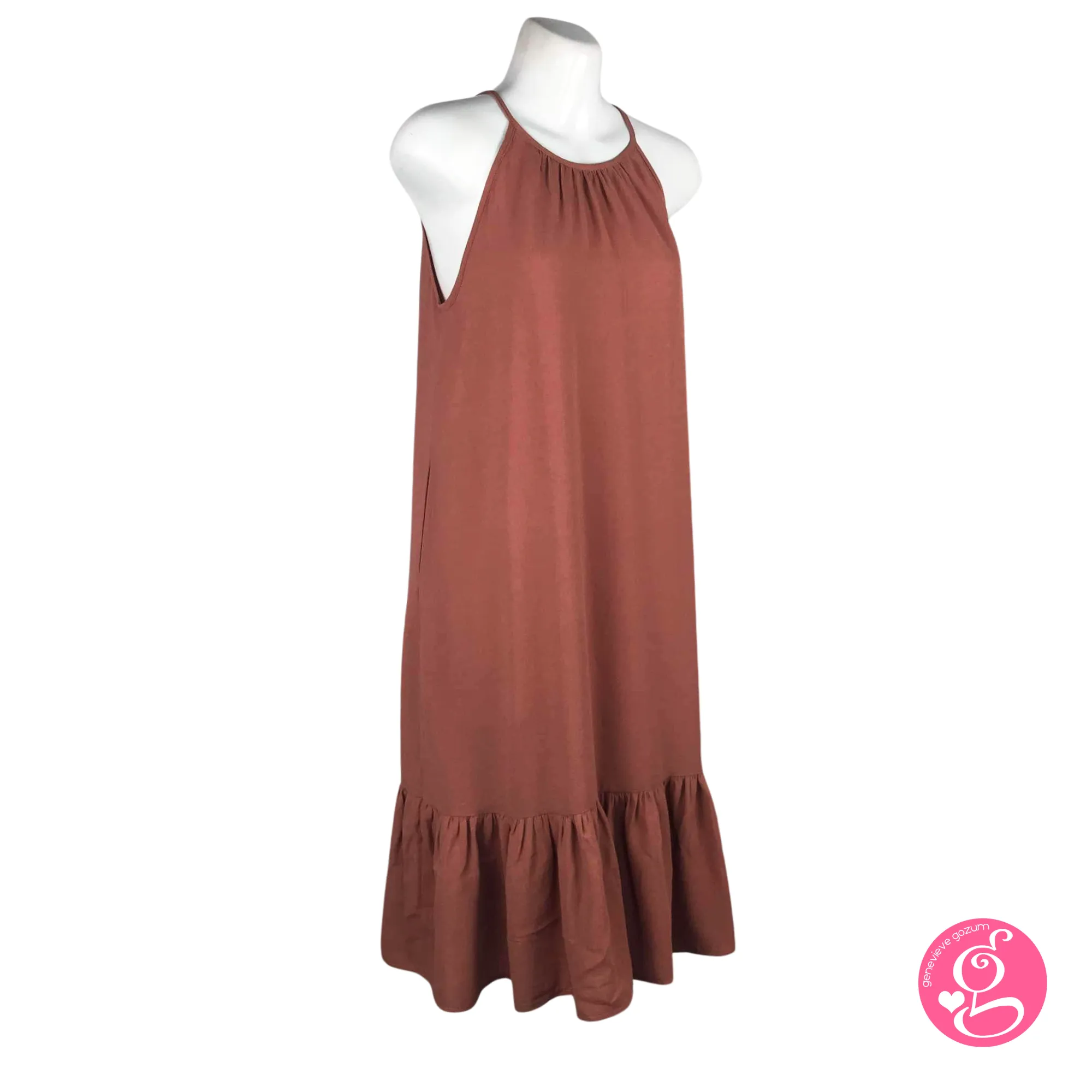 Genevieve Gozum Linen Crepe Spaghetti Halter Dress