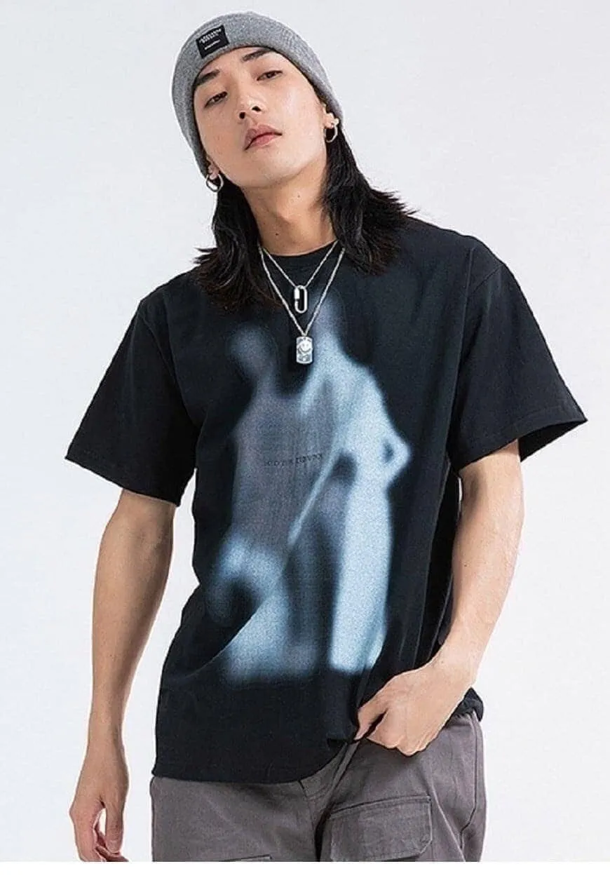 Ghost print t-shirt grunge monster tee Gothic top in black