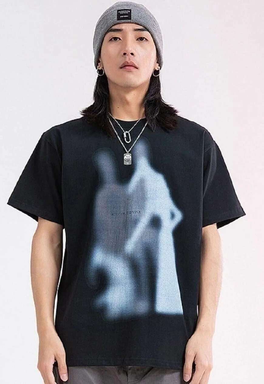 Ghost print t-shirt grunge monster tee Gothic top in black