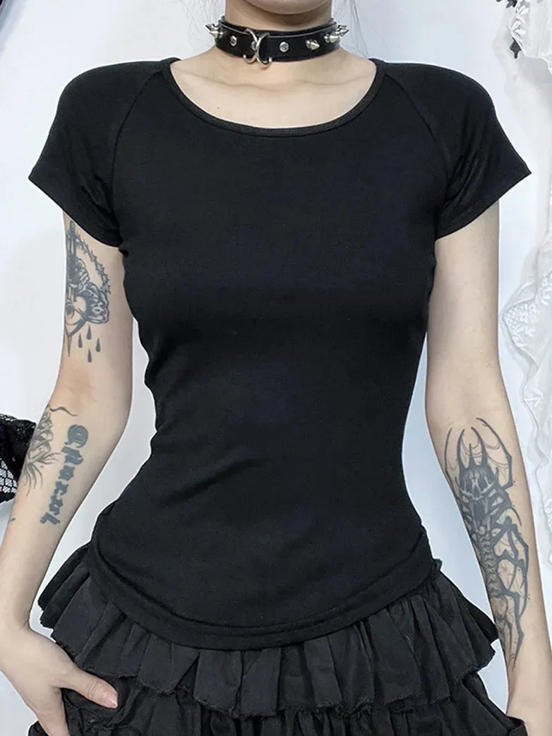 Gothic Backless Flocking Printed T-shirt for Women