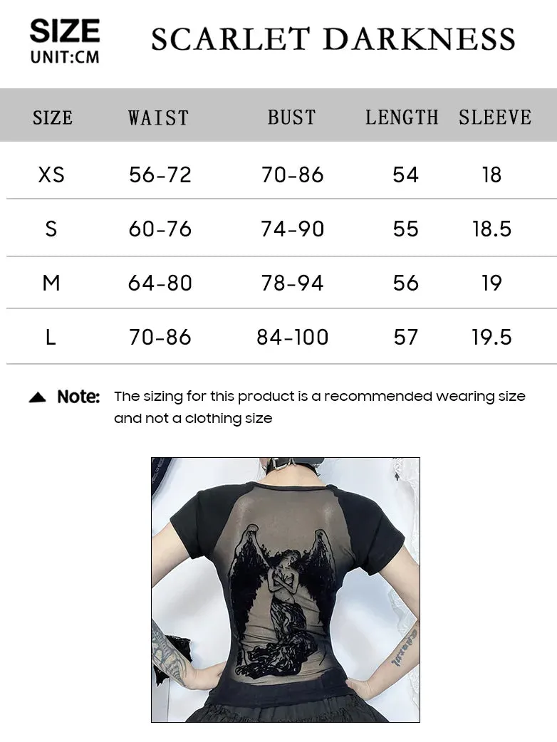 Gothic Backless Flocking Printed T-shirt for Women