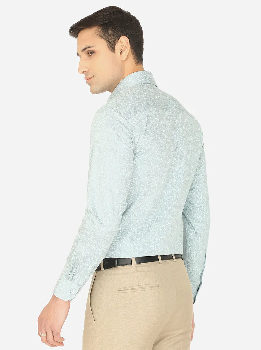 Haze Blue & White Printed Slim Fit Formal Shirt | Greenfibre