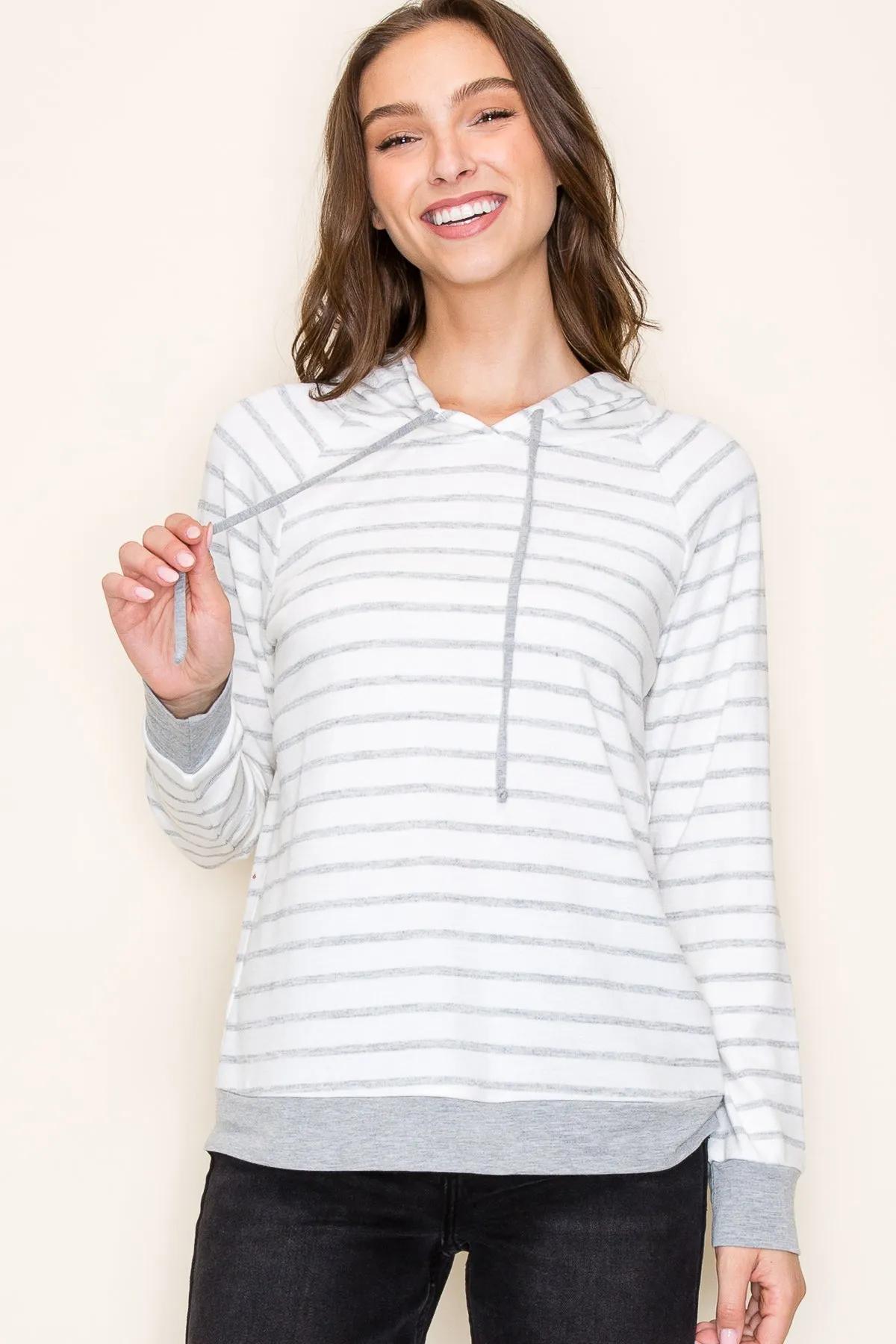 Heather Grey Stripe Hoodie