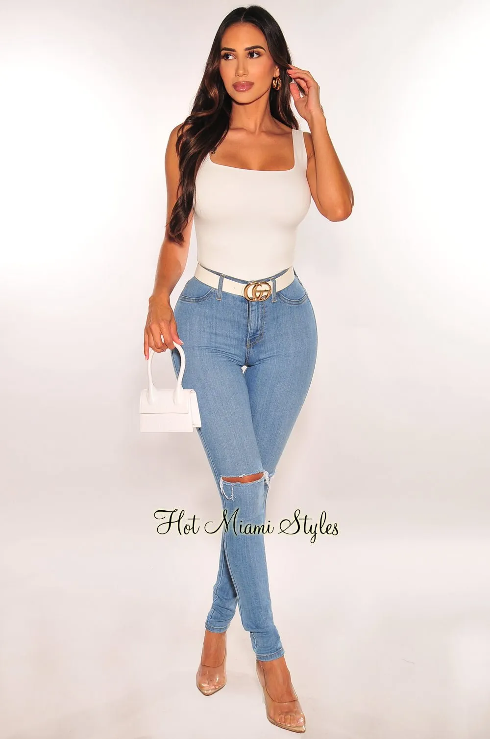 HMS Essential White Square Neck Top