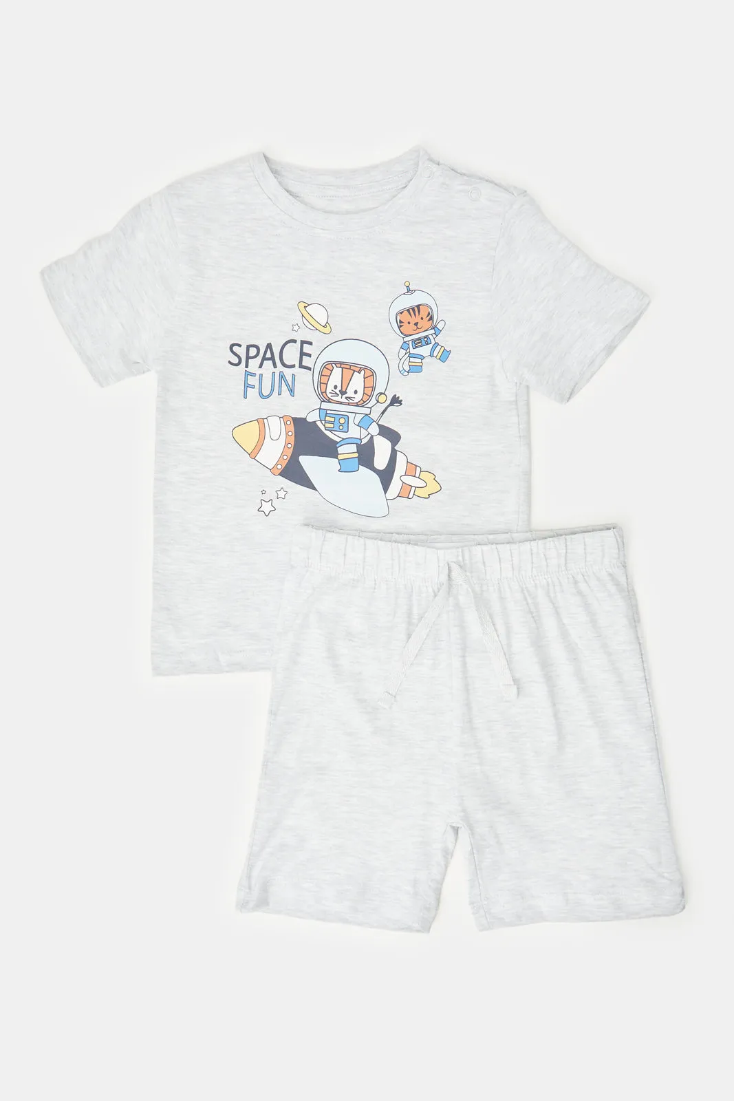 Infant Boys Grey And Navy Space Pyjama Set (4 Piece)