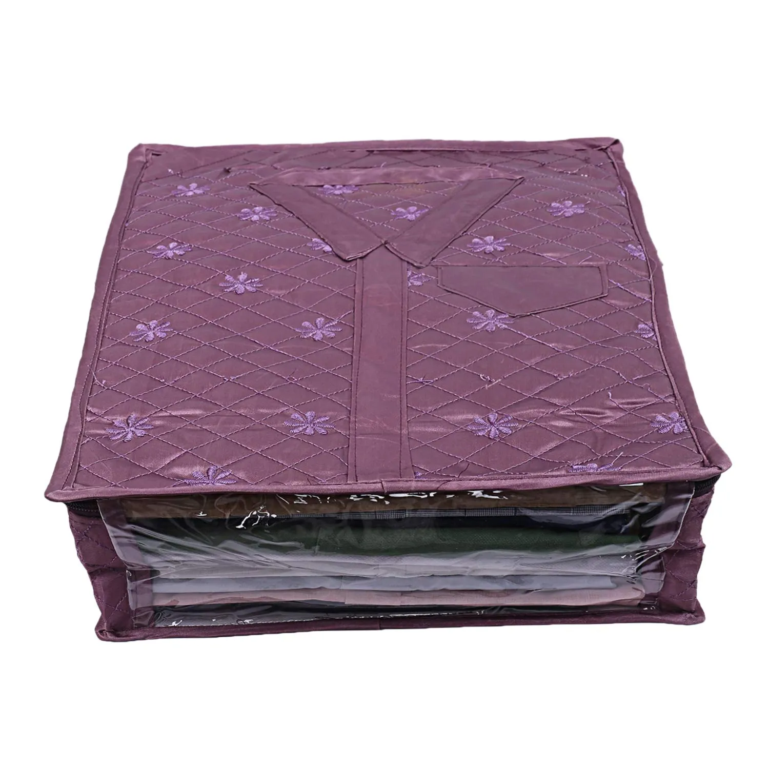 Kuber Industries 3 Layered Quilted Satin Shirt Cover (Purple) -CTKTC24640