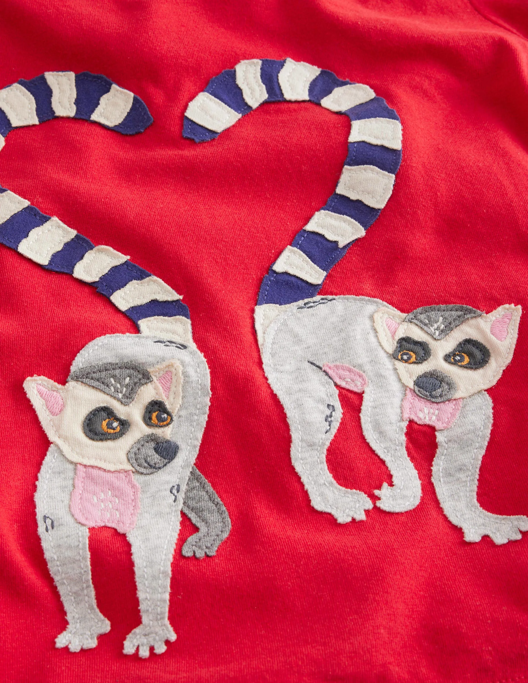 Lemur Appliqué T-shirt-Poppy Red Lemurs