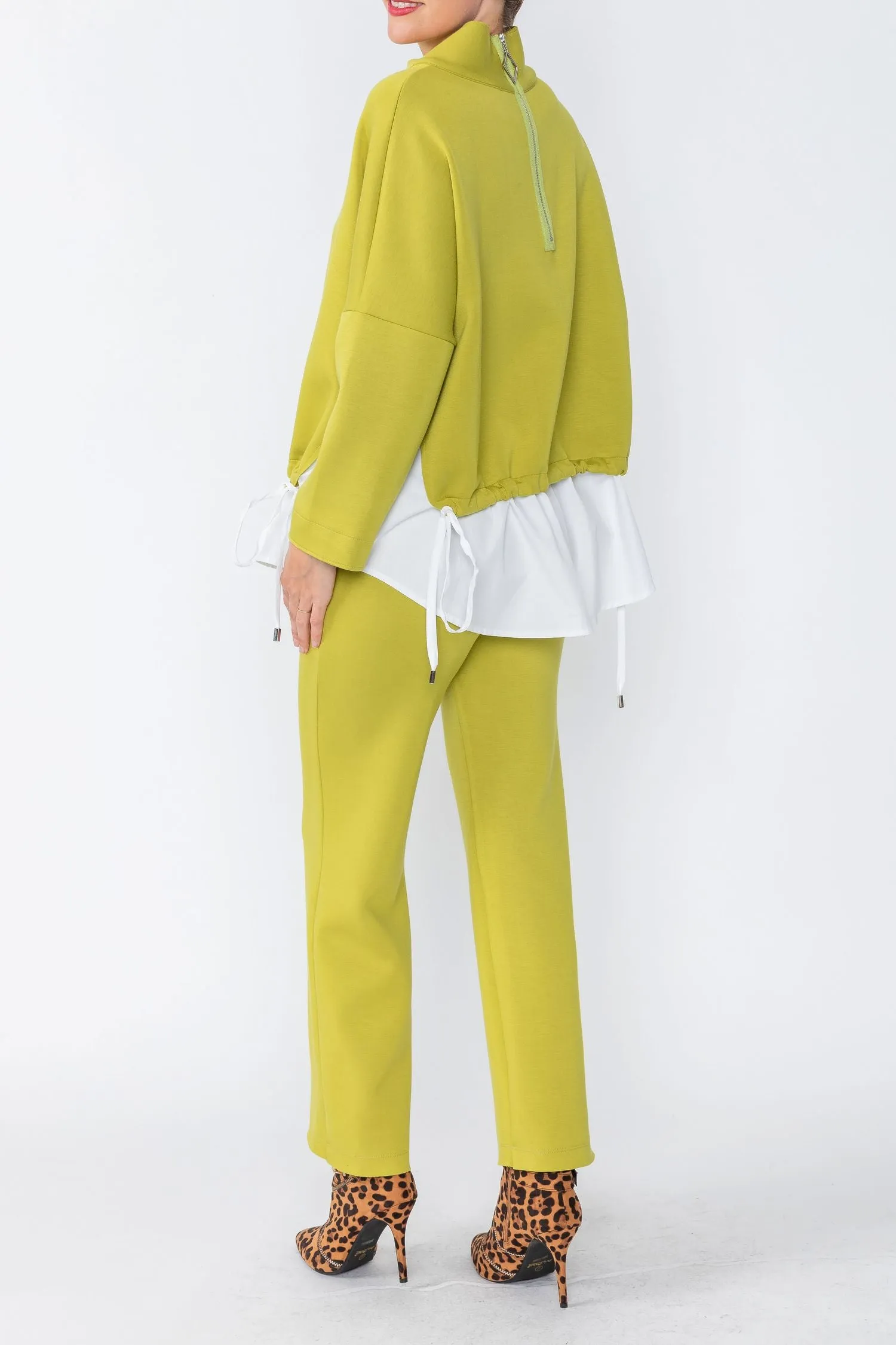 Lime High Stand Collar & Shirts Tail Layer Top