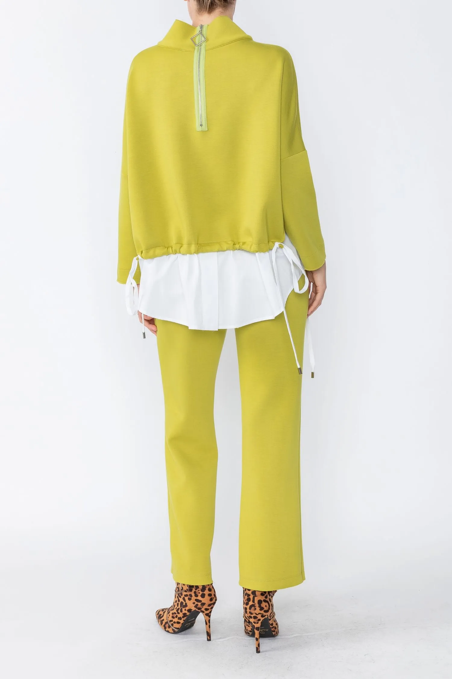 Lime High Stand Collar & Shirts Tail Layer Top