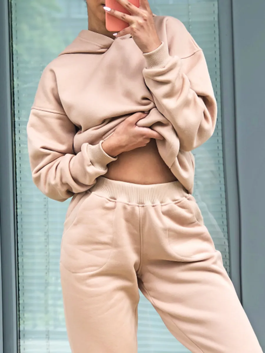 Loose Comfortable Solid Color Hooded Two-Piece Suit