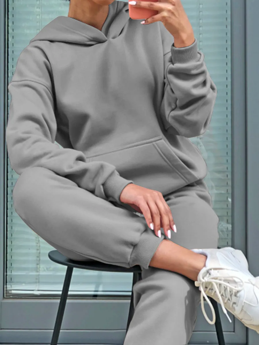 Loose Comfortable Solid Color Hooded Two-Piece Suit