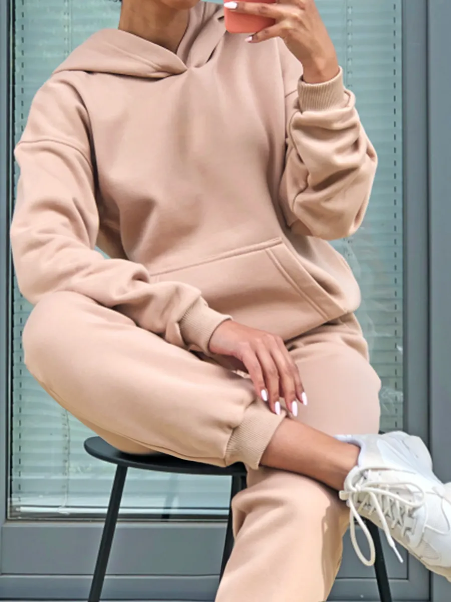 Loose Comfortable Solid Color Hooded Two-Piece Suit