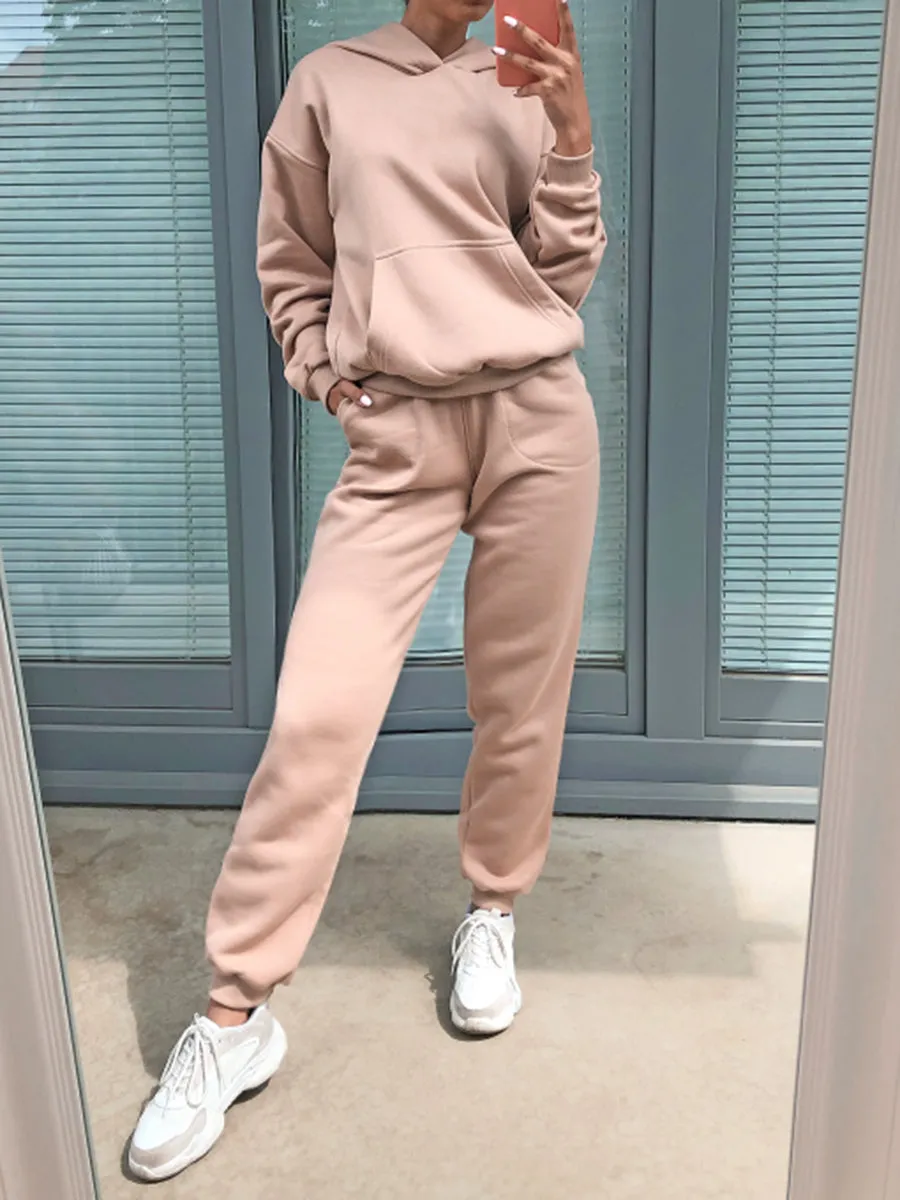 Loose Comfortable Solid Color Hooded Two-Piece Suit