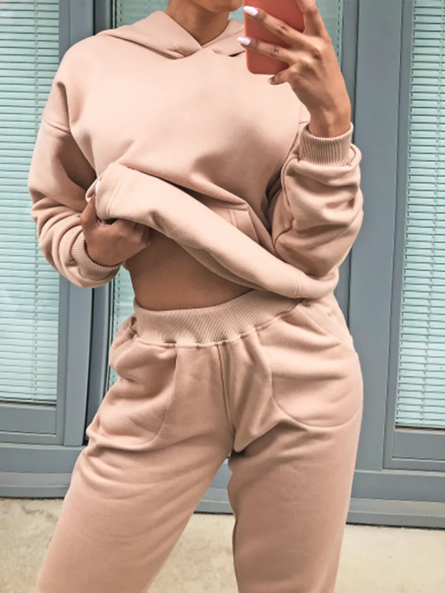 Loose Comfortable Solid Color Hooded Two-Piece Suit