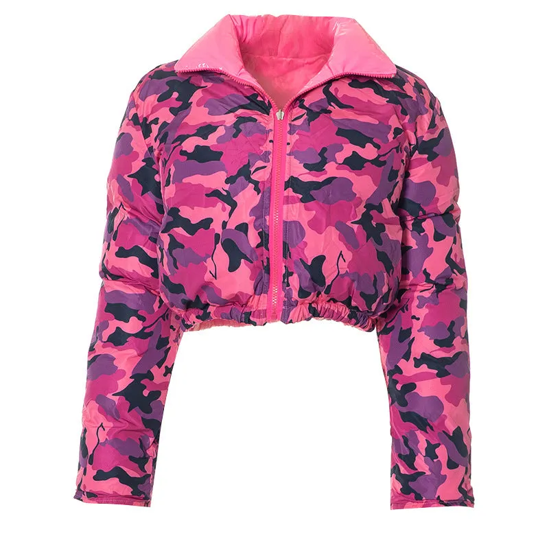 MB FASHION Reversible Cropped Puffer Jacket with Paisley Glossy Design 520AT