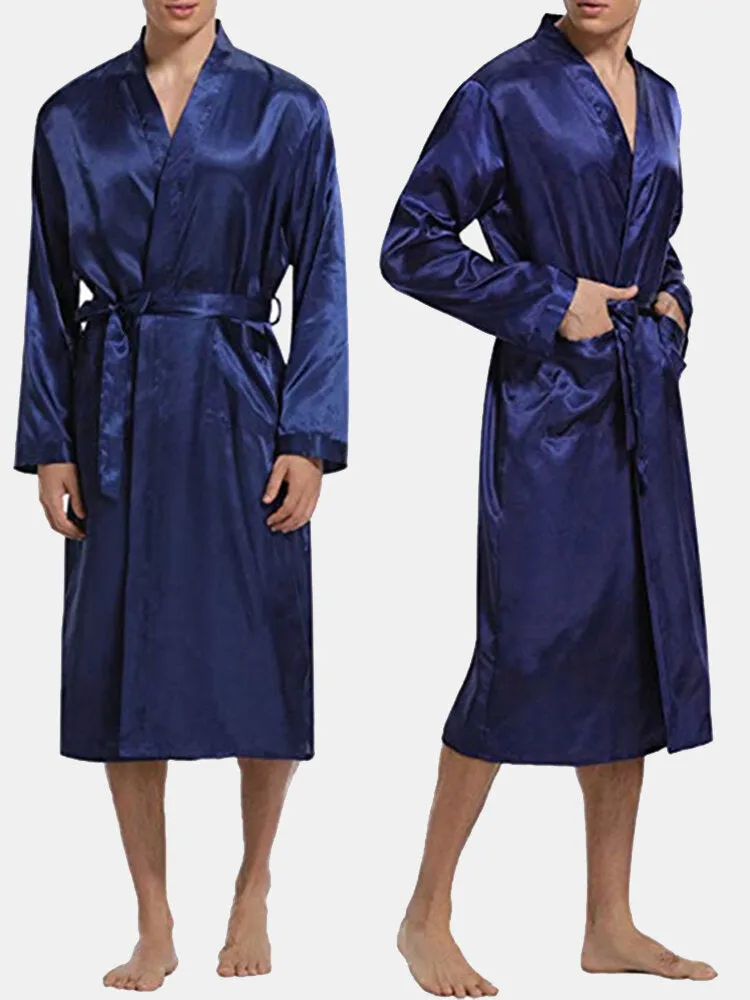 Men Comfortable Mid Long Bathrobe Lightweight Sleepwear Loungewear