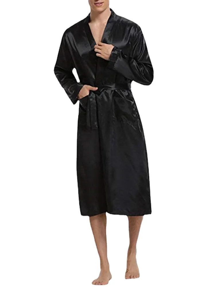 Men Comfortable Mid Long Bathrobe Lightweight Sleepwear Loungewear