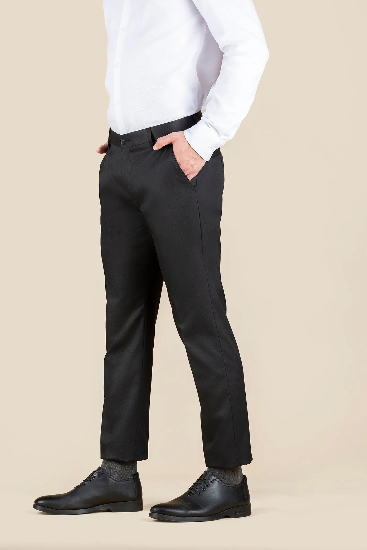 Men's Black Solid Formal Trousers