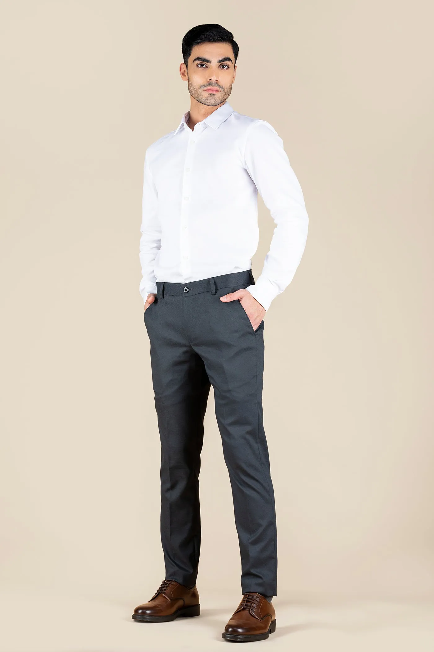 Men's Navy Solid Formal Trousers