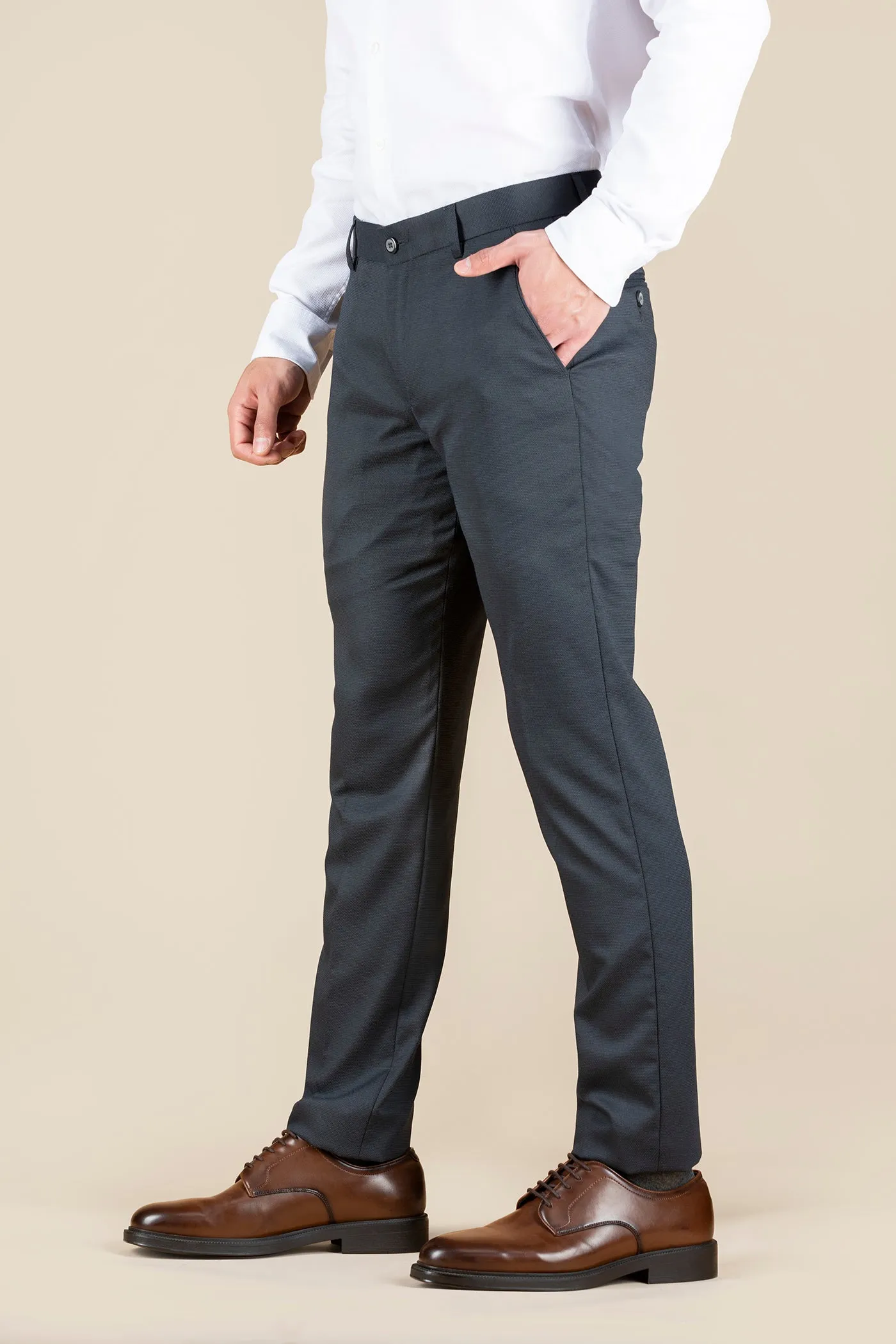 Men's Navy Solid Formal Trousers