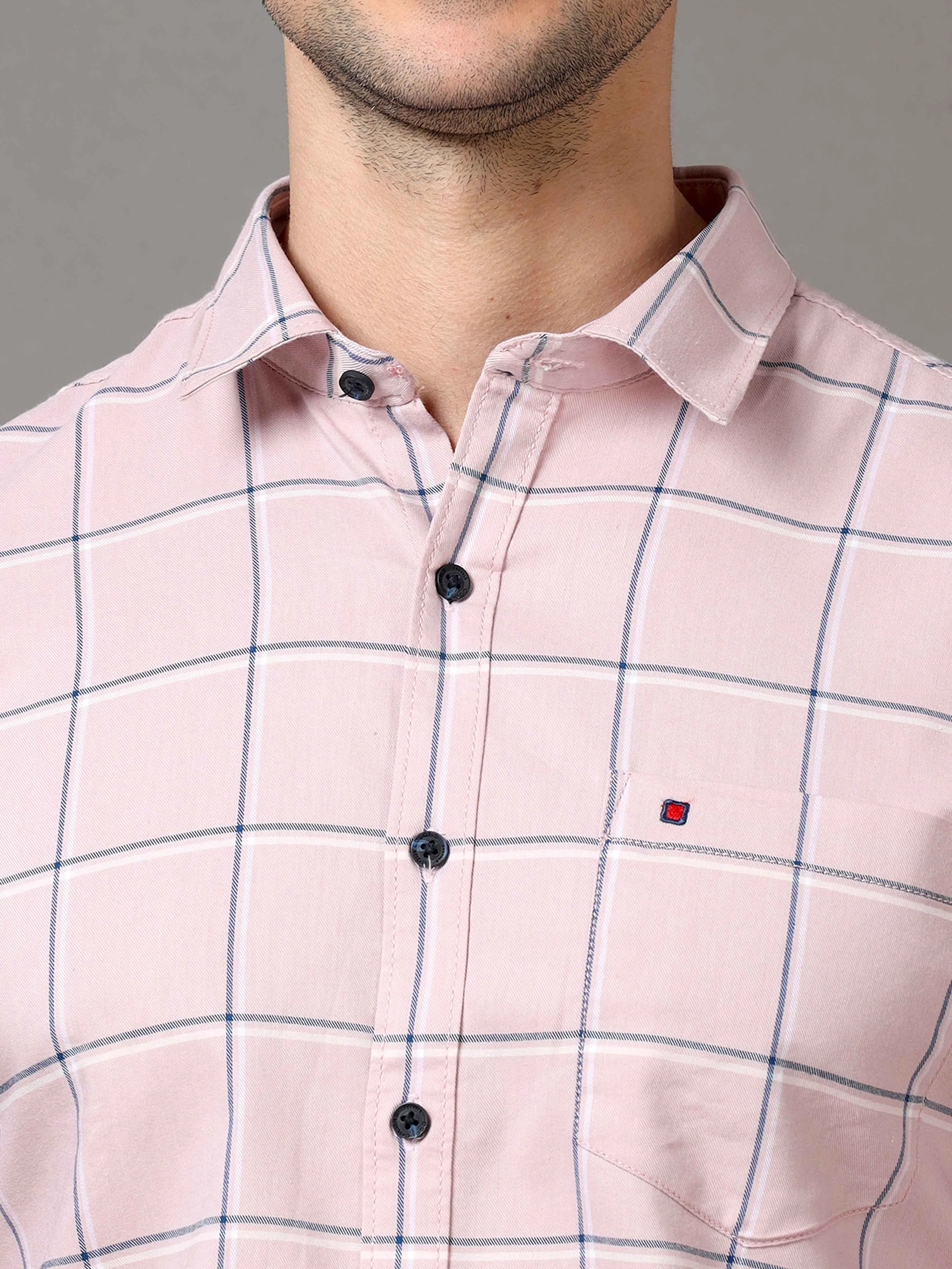 Men's Pink Slim Fit Checks Full Sleeves Casual Shirts