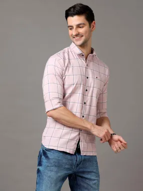 Men's Pink Slim Fit Checks Full Sleeves Casual Shirts