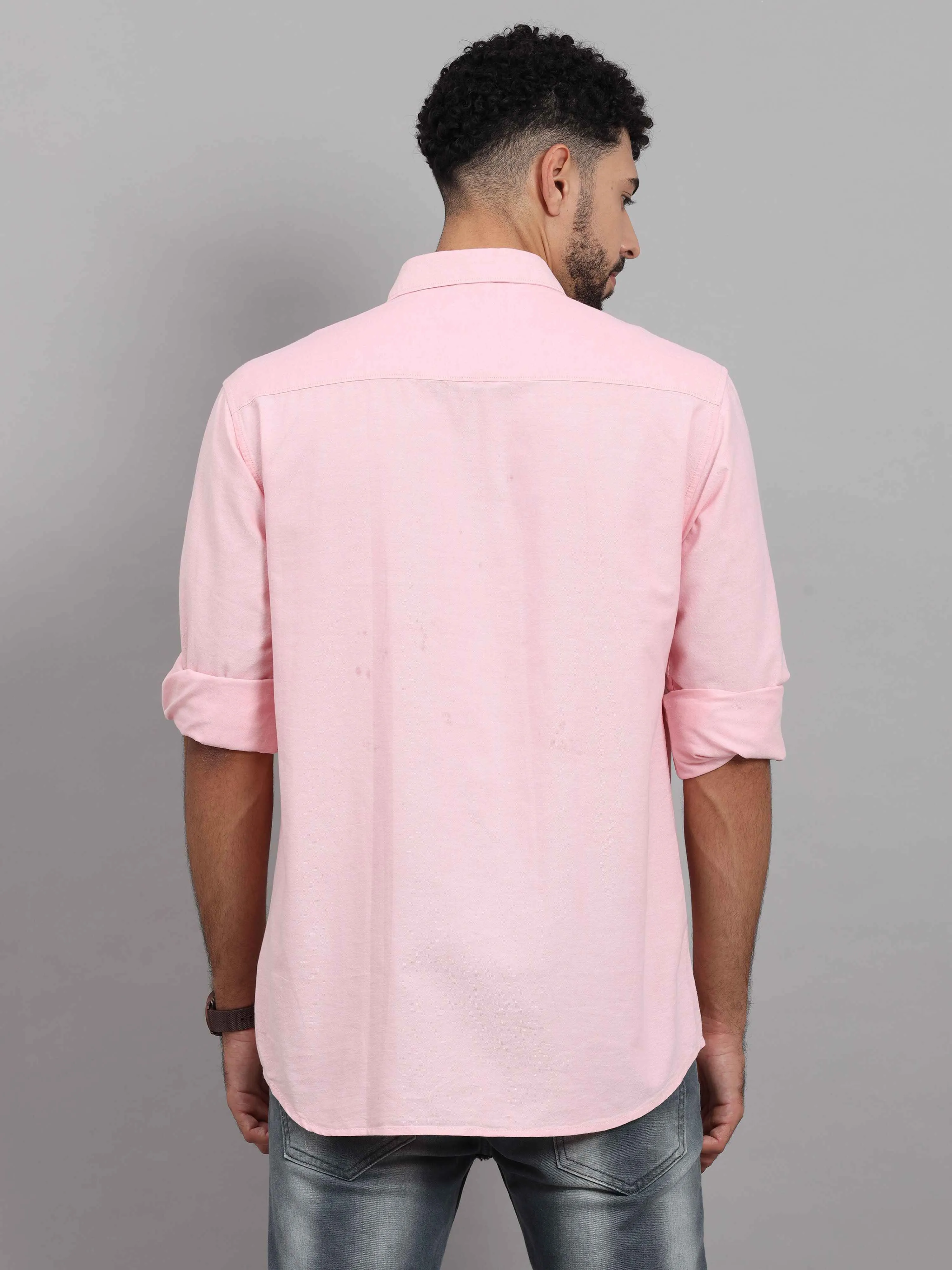 Men's Pink Slim Fit Solid Full Sleeves Casual Shirts