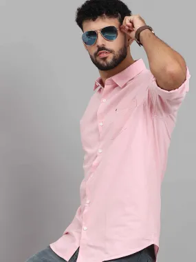 Men's Pink Slim Fit Solid Full Sleeves Casual Shirts