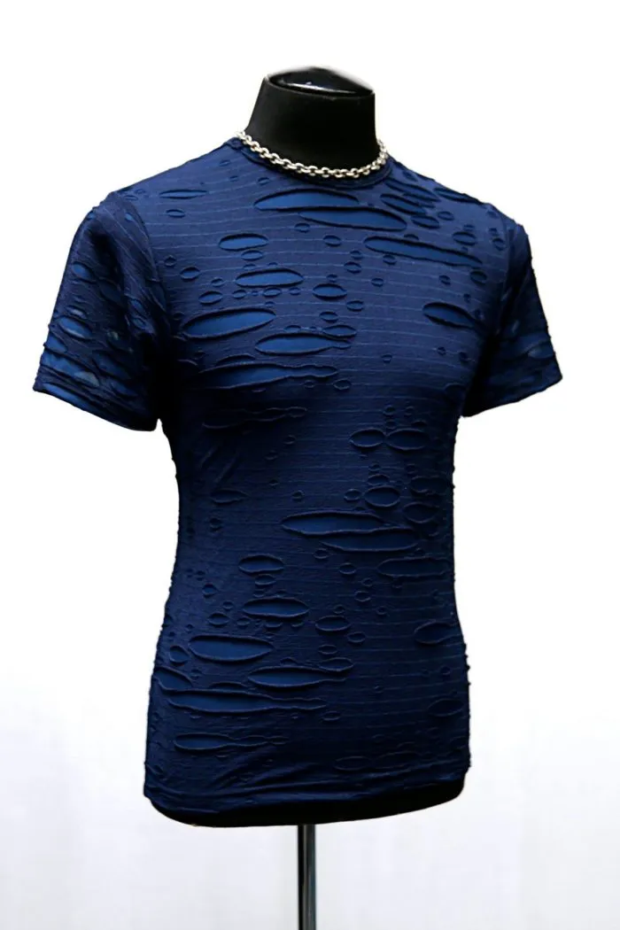 MEN'S SHORT SLEEVE TEE - DECAYED FABRIC - BLUE