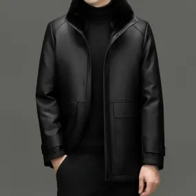 Mink-Lined PU Leather Jacket