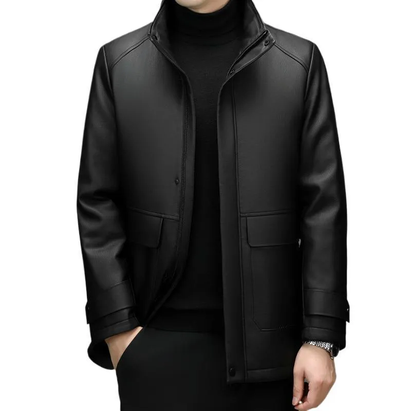 Mink-Lined PU Leather Jacket