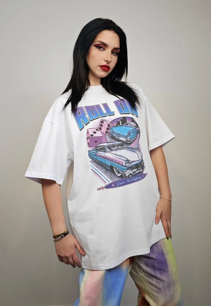 Mustang print t-shirt retro car top 60s vibe  tee in white