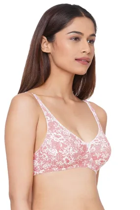 Organic Cotton  Antimicrobial  Seamless Side Support Bra-ISB057-Pink Lace Print-