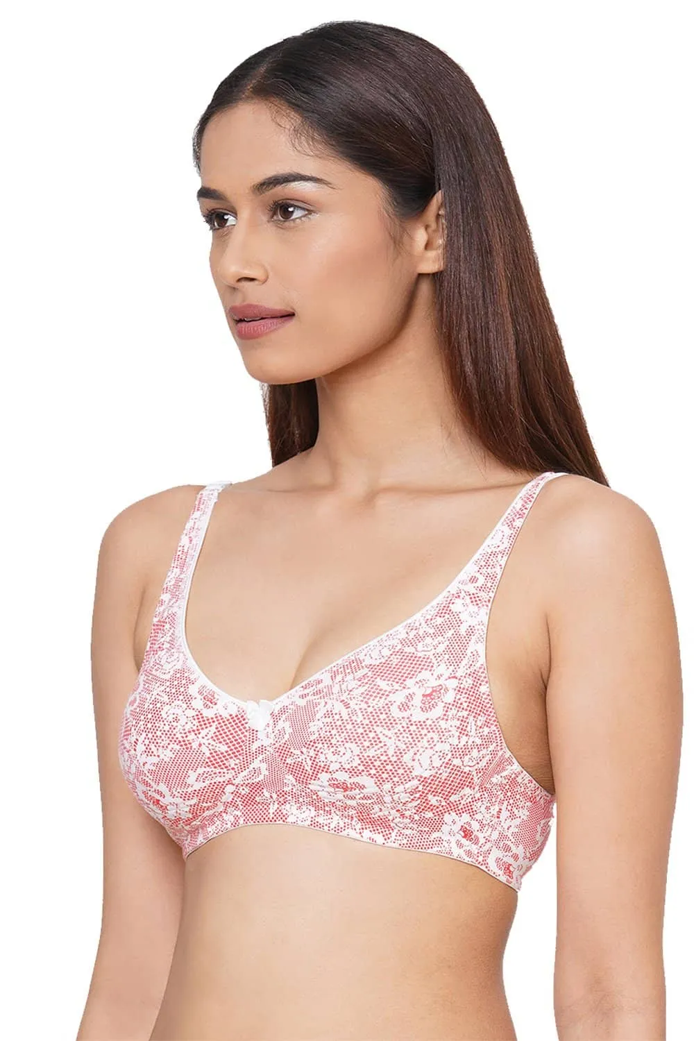 Organic Cotton  Antimicrobial  Seamless Side Support Bra-ISB057-Pink Lace Print-