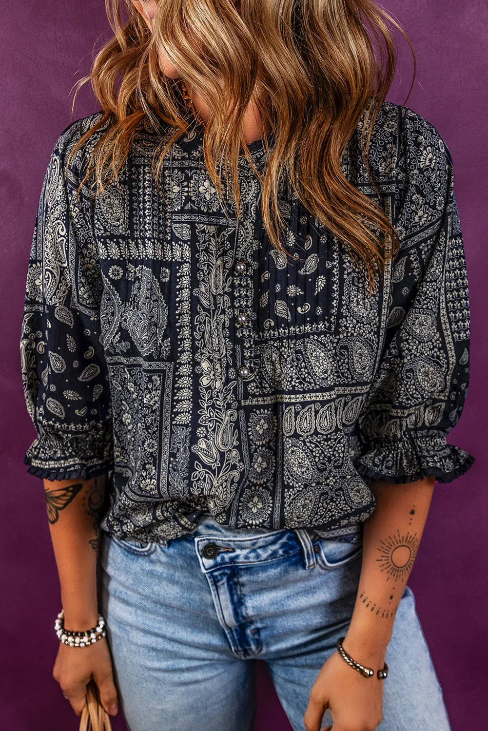 Paisley Print 3/4 Sleeve Blouse