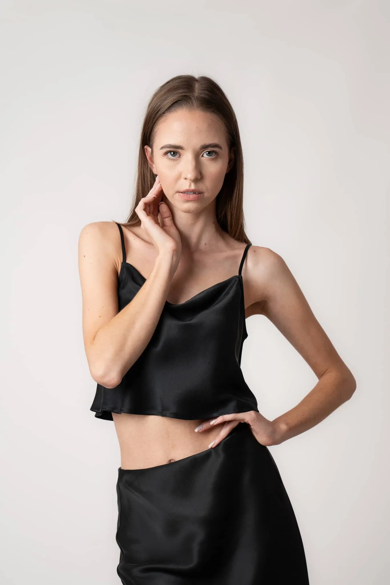 Parisian Noir Cropped Silk Camisole