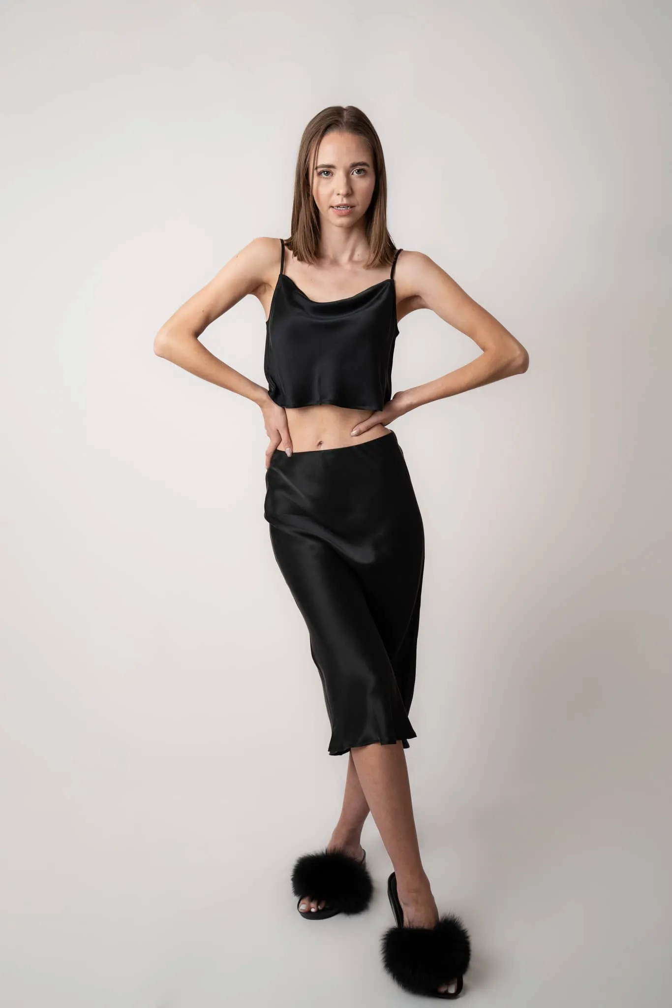 Parisian Noir Cropped Silk Camisole