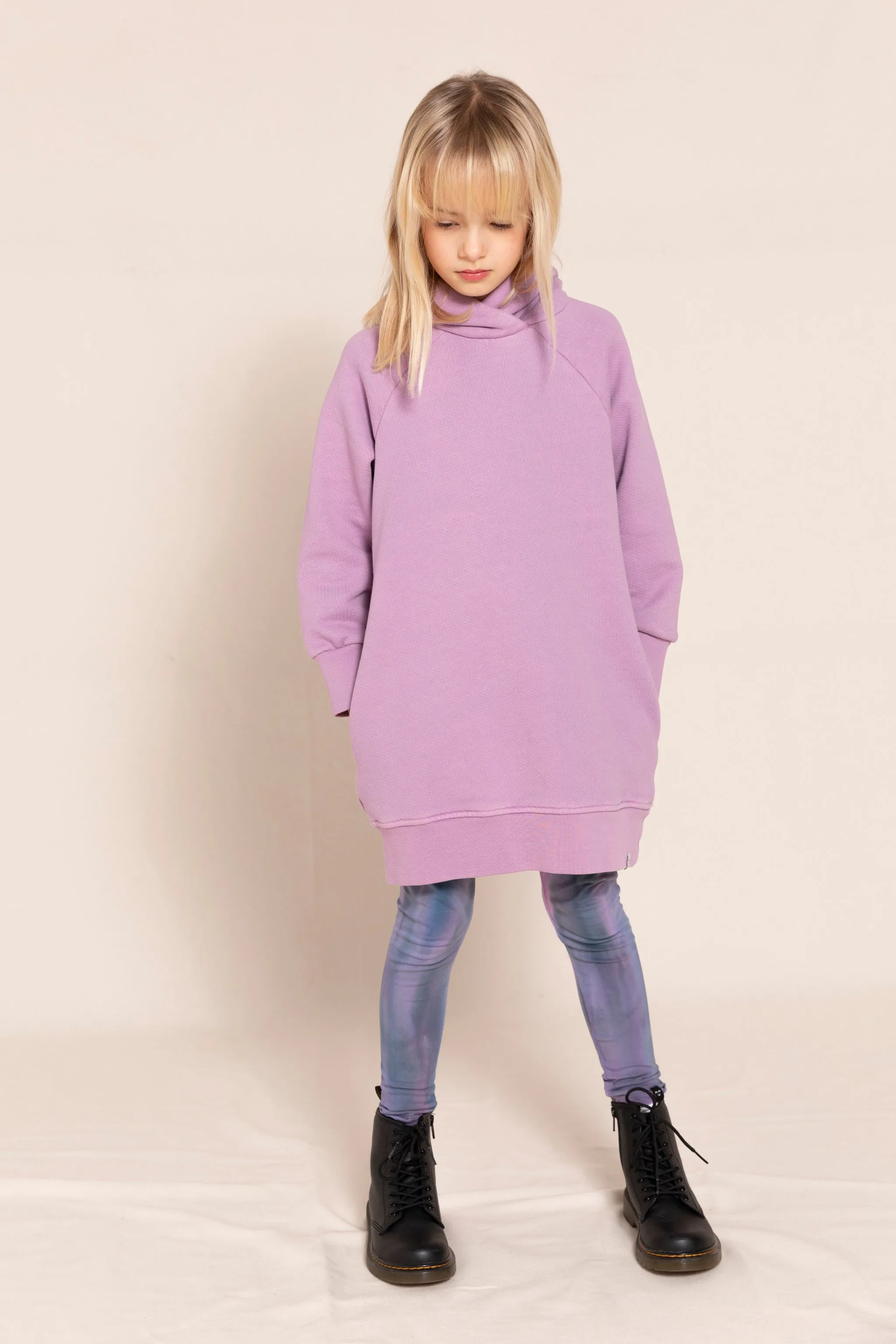 PIPPA Grey Lilac - Long Sleeve Fleece Dress