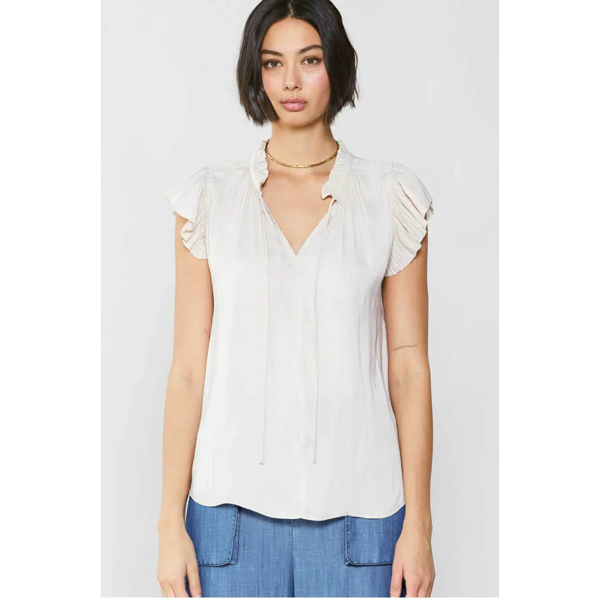 Pleated Short Sleeve Blouse