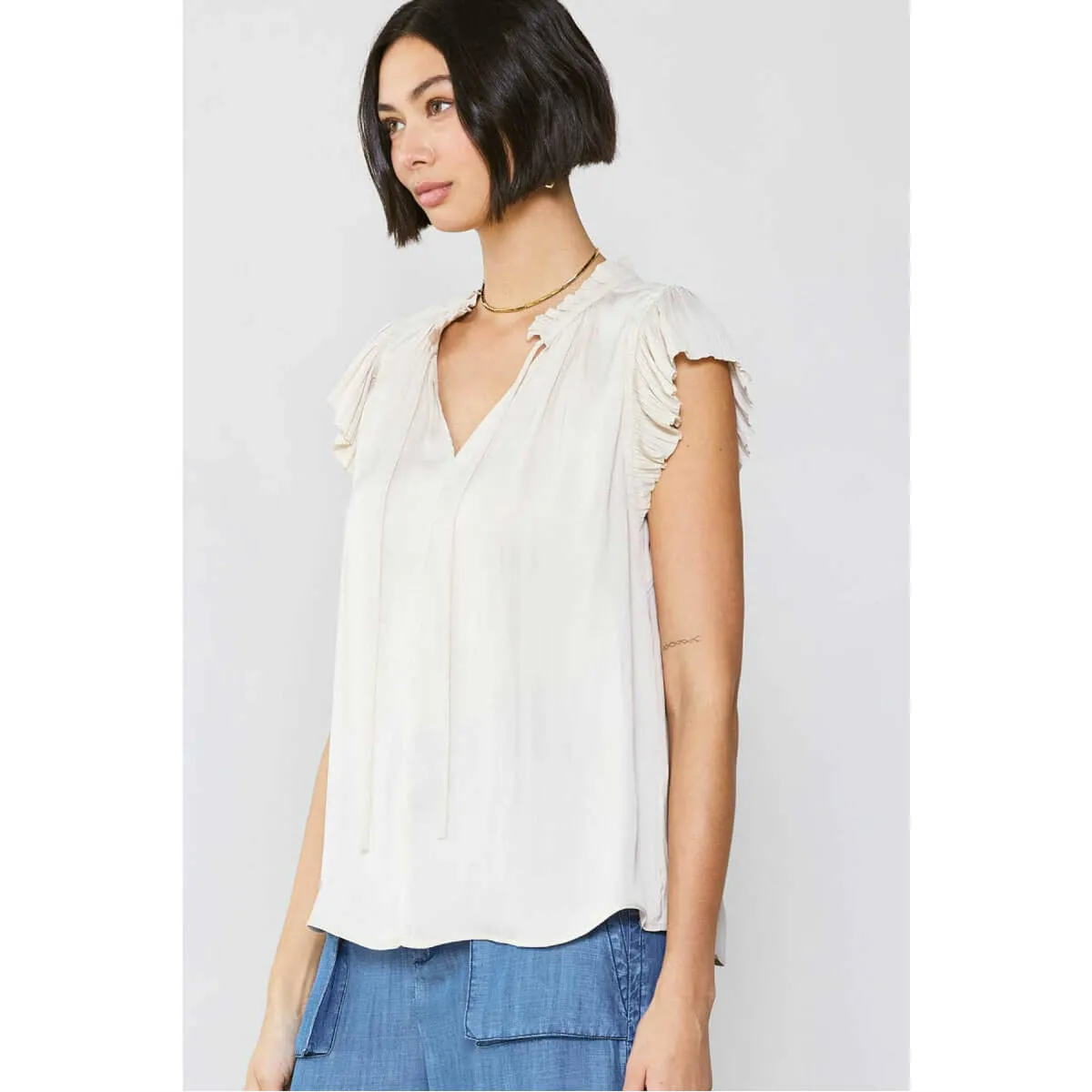 Pleated Short Sleeve Blouse