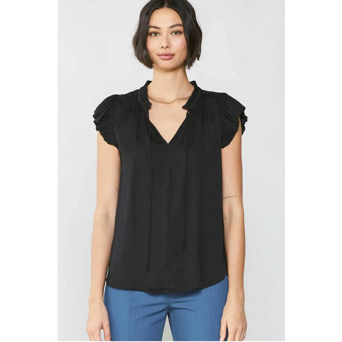 Pleated Short Sleeve Blouse