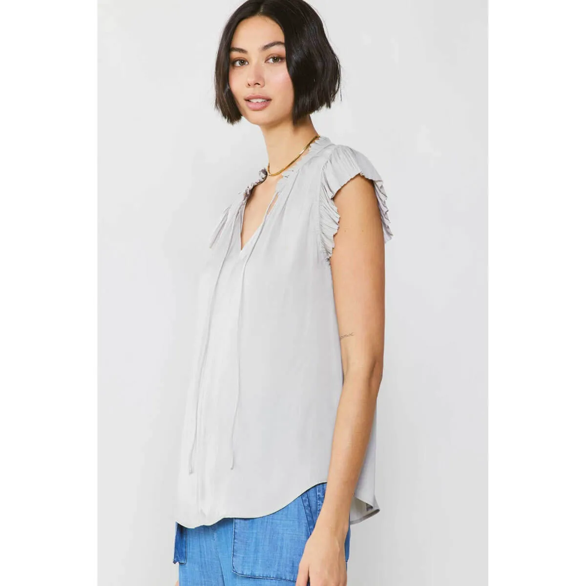 Pleated Short Sleeve Blouse