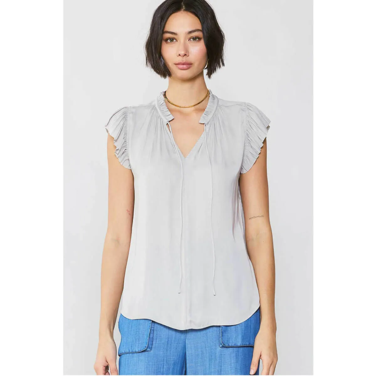 Pleated Short Sleeve Blouse