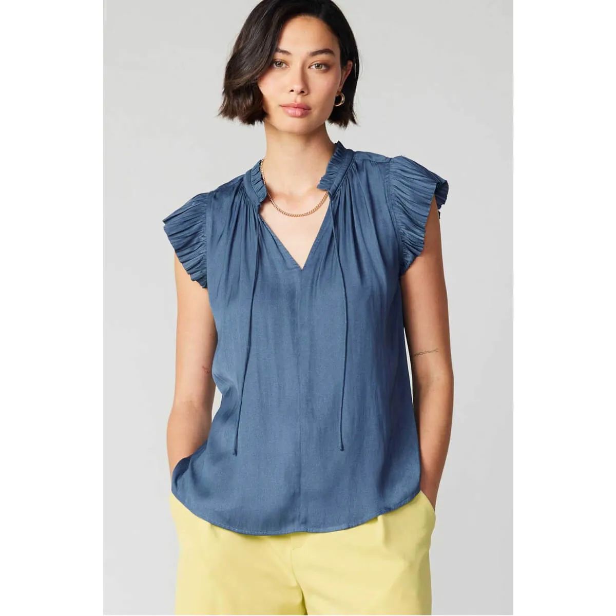 Pleated Short Sleeve Blouse