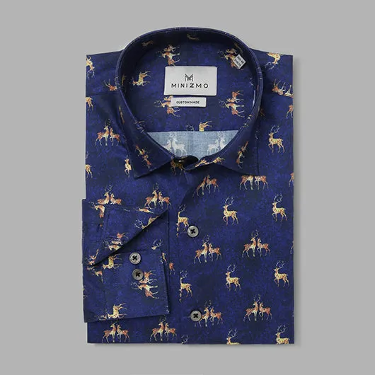 Prancer Blue Printed Cotton Shirt