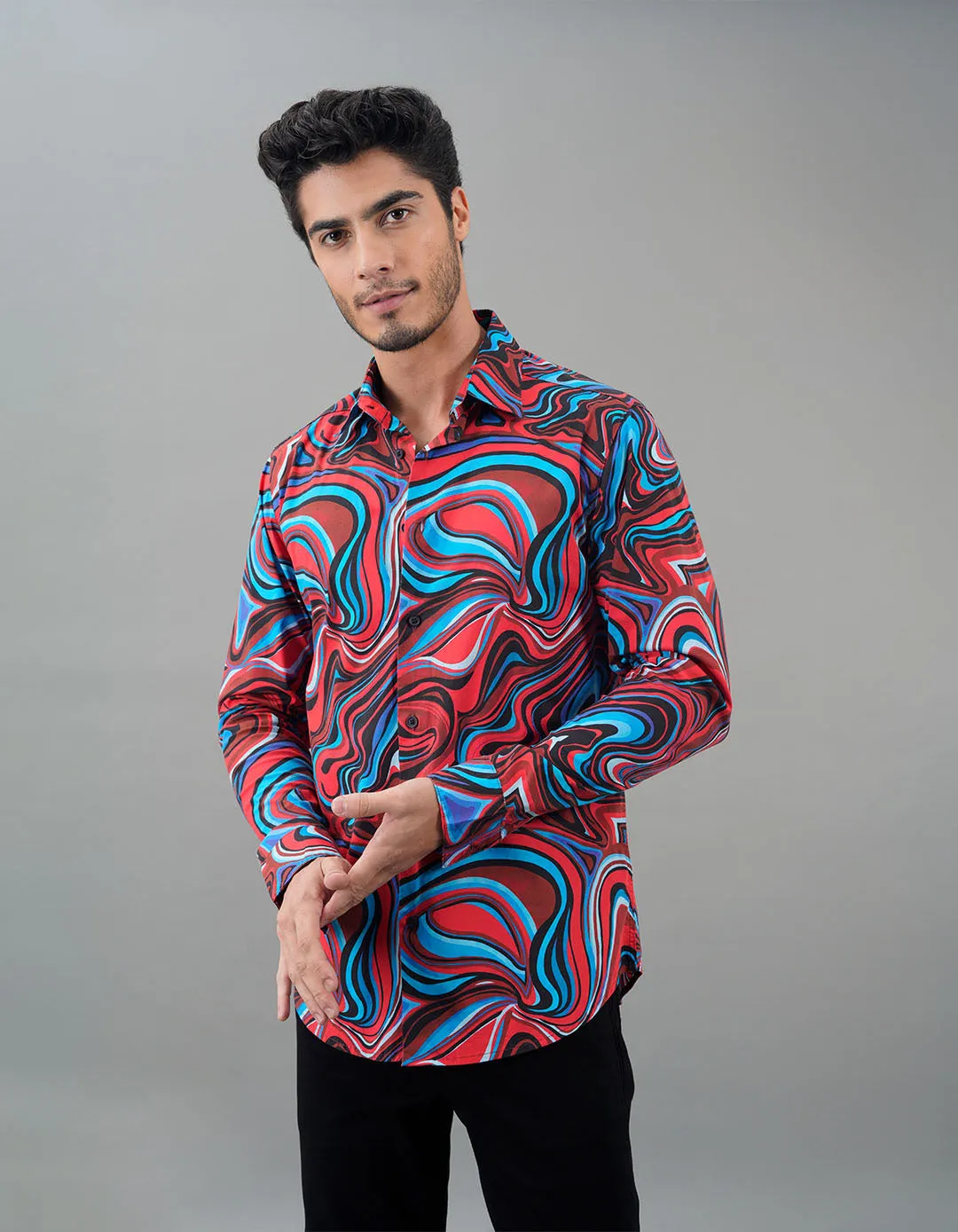 Red Blue Full Sleeves Printed Shirt