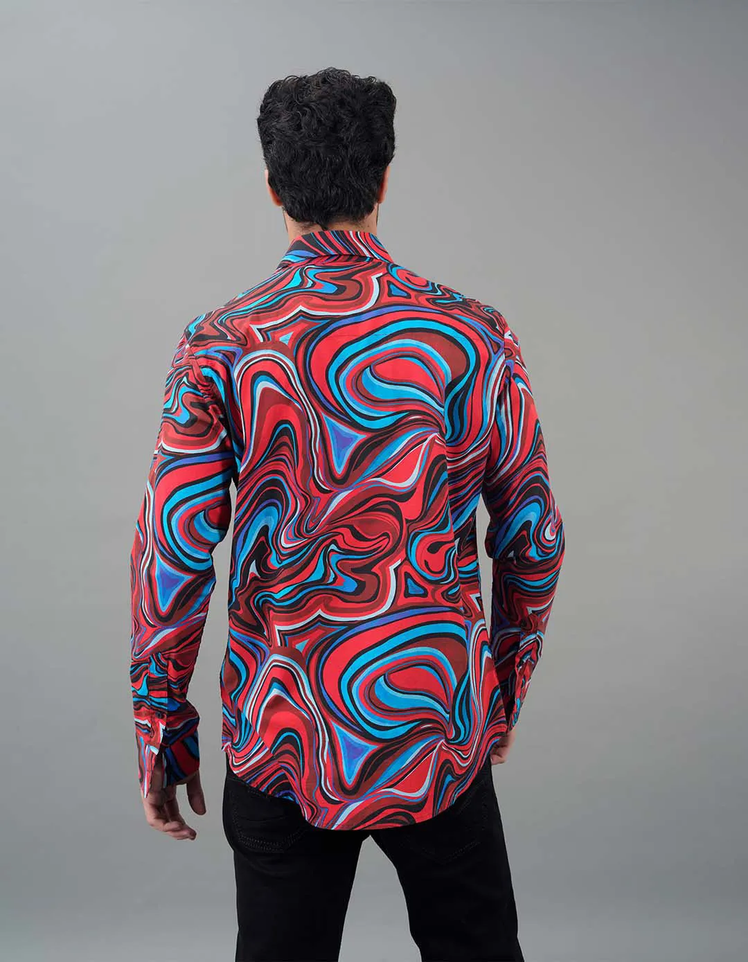 Red Blue Full Sleeves Printed Shirt